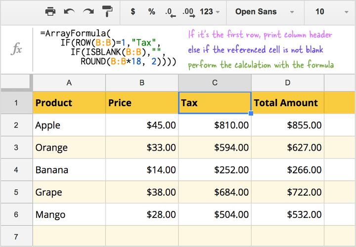 Sử dụng công thức mảng bên trong tiêu đề cột